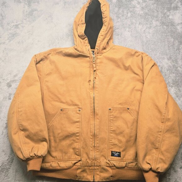 Walls Workwear Canvas Jacket Mens XL Brown Hooded Full Zip Drawstring Pockets - Picture 1 of 16